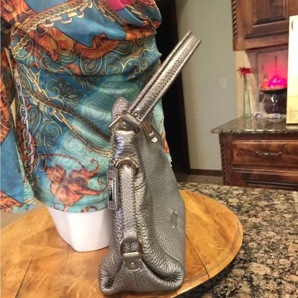 🪩COLE HAAN SILVER LEATHER BAG SATCHEL TOTE - Picture 10 of 11